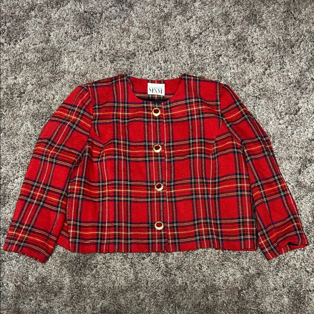 Vintage Red Plaid Button Front Jacket